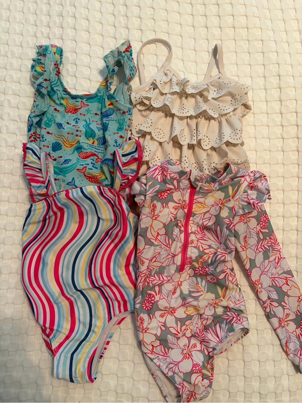 GAP Girls One-Piece Swimsuit - Multicolor Floral, Aqua, Cream, Rainbow